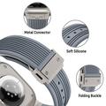 Apple Watch (42/44/SE/45/46/49mm) Vertical-Line Silicone Strap with Titanium Connector - Grey