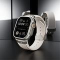 Apple Watch (42/44/SE/45/46/49mm) Vertical-Line Silicone Strap with Titanium Connector - Starlight