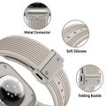 Apple Watch (42/44/SE/45/46/49mm) Vertical-Line Silicone Strap with Titanium Connector - Starlight