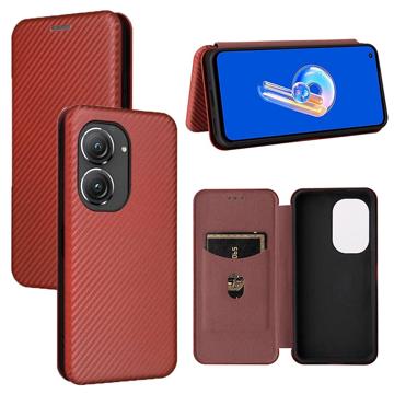 Asus Zenfone 9 Flip Case - Carbon Fiber - Brown