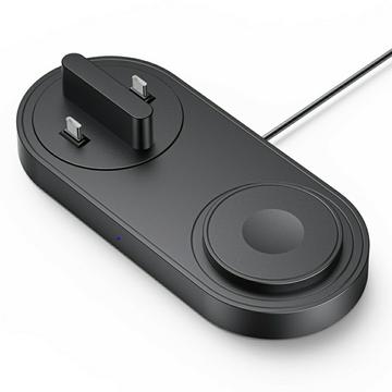 B-33 3-in-1 Wireless Charging Station with USB-C Plugs - 15W - Black
