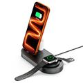 B-33 3-in-1 Wireless Charging Station with USB-C Plugs - 15W - Black