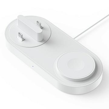 B-33 3-in-1 Wireless Charging Station with USB-C Plugs - 15W - White