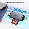 BENFEI 2-in-1 USB-C/USB-A 3.0 Card Reader - SD, TF, microSD - Black