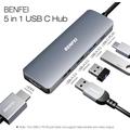 BENFEI 5-in-1 USB-C Adapter Hub - 4K HDMI, 100W PD, USB-A - Grey