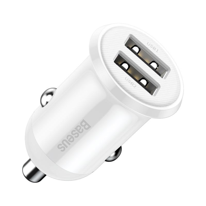 Baseus Grain Pro Dual USB Car Charger 4.8A White