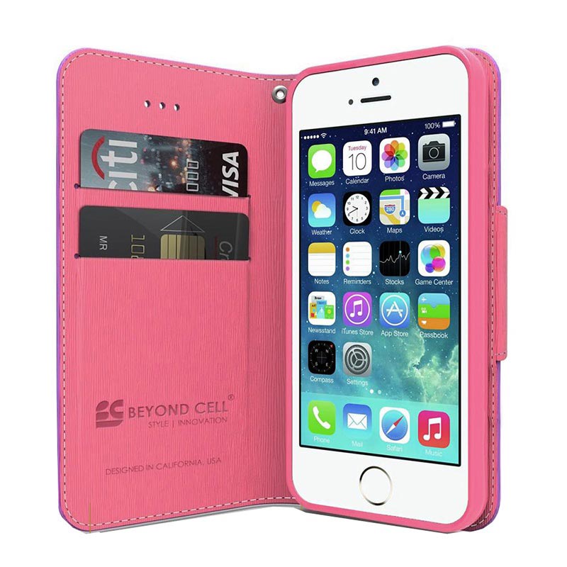 iPhone 5 / 5S / SE Beyond Cell Infolio Wallet Leather Case - Purple / Pink