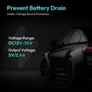 Botslab Dash Cam Hardwire Kit - USB-C, 24/7 Parking Monitor, Low-Voltage Protection - Black