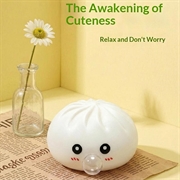 Bubble Blowing Dumpling Squishy Stress Relief Toy with Steamer Box - White