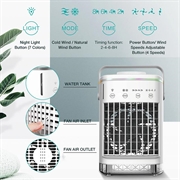 CF-006 Portable Cooling Fan - USB, 4-Speed Wind, Timer, 700ml Water Tank - White