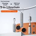 CS-01 2-in-1 Keychain SIM Card Ejector Tool with Cleaning Brush - Silver