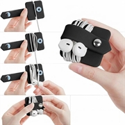 Cable / Earphones Silicone Organizer with Metal Snap Button - Black