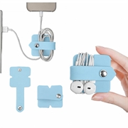 Cable / Earphones Silicone Organizer with Metal Snap Button - Light Blue