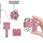 Cable / Earphones Silicone Organizer with Metal Snap Button - Pink