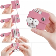 Cable / Earphones Silicone Organizer with Metal Snap Button - Pink
