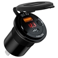 Car Charger with Voltage Display for Cigarette Lighter Socket - Black