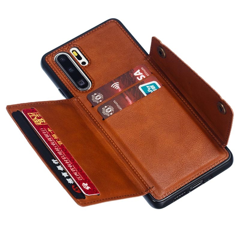 Custodia In Pelle Portafoglio Per Huawei P30, Cover Con Chiusura Magnetica E Slot Per Carte, Funzione Stand, Colore Marrone