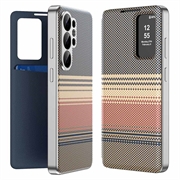 Samsung Galaxy S26 Ultra Checkered Pattern Smart View Flip Case with Card Slot - Brown