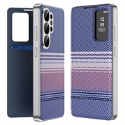 Samsung Galaxy S26 Ultra Checkered Pattern Smart View Flip Case with Card Slot - Purple