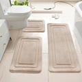 Coral Fleece Bathroom Mat Set – U-Shaped, Absorbent, Anti-Slip - 3 Pcs. - Beige