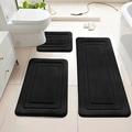 Coral Fleece Bathroom Mat Set – U-Shaped, Absorbent, Anti-Slip - 3 Pcs. - Black