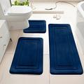 Coral Fleece Bathroom Mat Set – U-Shaped, Absorbent, Anti-Slip - 3 Pcs. - Dark Blue
