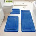 Coral Fleece Bathroom Mat Set – U-Shaped, Absorbent, Anti-Slip - 3 Pcs. - Sapphire