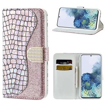 Croco Bling Series Samsung Galaxy S21 5G Wallet Case - Rose Gold