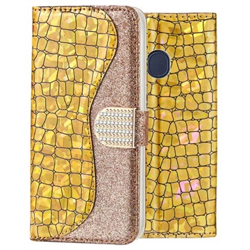 Croco Bling Samsung Galaxy A20e Wallet Case - Gold