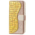 Croco Bling Series iPhone 13 Pro Wallet Case - Gold