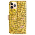 Croco Bling Series iPhone 13 Pro Wallet Case - Gold