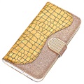 Croco Bling Series iPhone 13 Pro Wallet Case - Gold