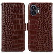 Nothing Phone (2) Crocodile Series Wallet Leather Case with RFID - Brown