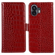 Nothing Phone (2) Crocodile Series Wallet Leather Case with RFID - Red