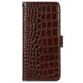 Crocodile Series iPhone 14 Wallet Leather Case with RFID - Brown