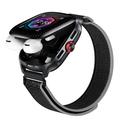 D20 Smartwatch with Wireless Earphones, AI Translation - Nylon Strap - Black