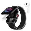 D20 Smartwatch with Wireless Earphones, AI Translation - Nylon Strap - Black