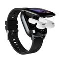 D20 Smartwatch with Wireless Earphones, AI Translation - Silicone Strap - Black