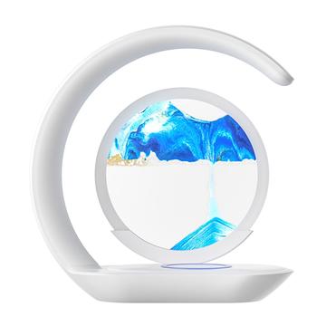 D25 3D Moving Sand Painting Night Light with Wireless Charger - White / Blue