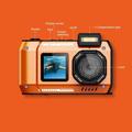 D50 Dual Screen Waterproof Action Camera - 65MP, IP68 - Orange
