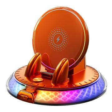 D9 15W Wireless Charger with Car Holder, RGB Light - Orange