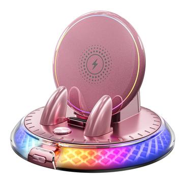 D9 15W Wireless Charger with Car Holder, RGB Light - Pink