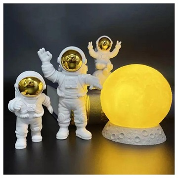 Decorative Astronaut Figurines with Moon Lamp - Gold / Yellow