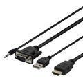 Deltaco VGA to HDMI Adapter Cable with Audio - 1m - Black