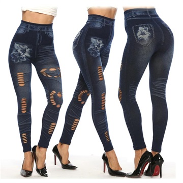 Denim Fashion High Waist Slim-Fit Leggings - XS - Dark Blue