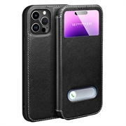 iPhone 16 Pro Max Dual View Flip Leather Case - Black