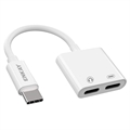 Enkay ENK-AT105 Dual USB-C Audio & Charge Adapter - White
