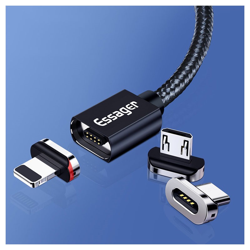 Essager 3in1 Cable USBC, Lightning, MicroUSB 3m Black