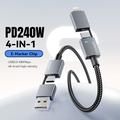 Essager 4-in-1 Fast Charging Cable 240W - USB-A/USB-C to USB-C/Lightning - 0.25m - Grey