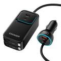 Essager F789 135W Rear-Seat Car Charger - 2x USB-C Cables, 4x USB-C & 2x USB-A inputs - 1.5m - Black